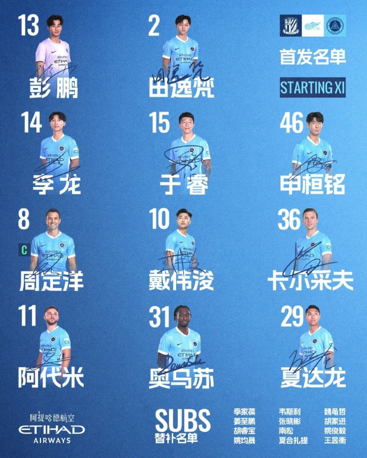 🔥深圳新鹏城客战上海申花首发阵容出炉!